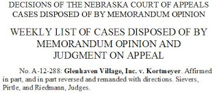 Nebraska Court of Appeals Decisions - Glenhaven Village v Kortmeyer